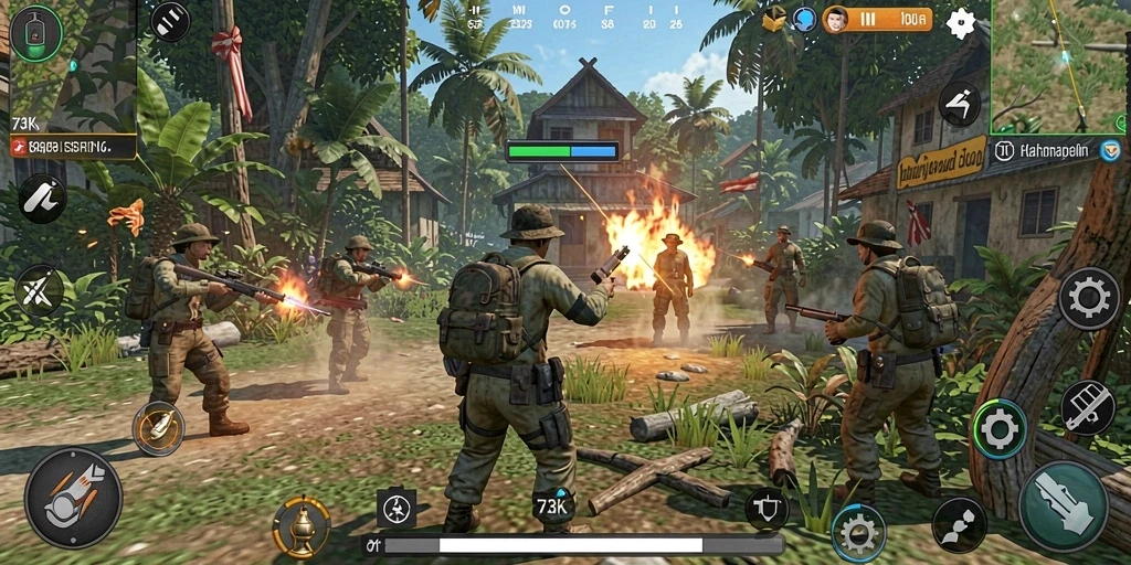 Tampilan gameplay <strong>73K</strong> yang menampilkan kehidupan virtual yang dinamis.