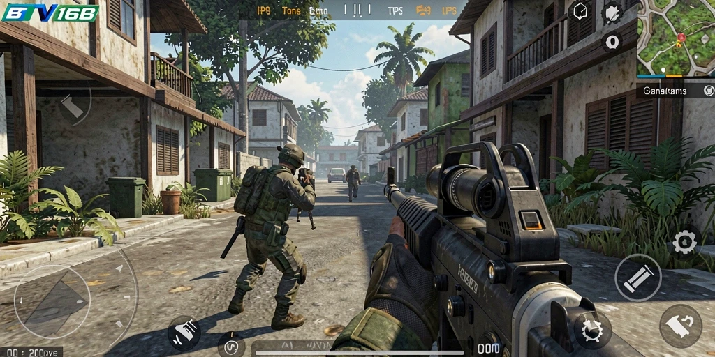 Screenshot BTV168 menampilkan aksi gameplay TPS yang intens.