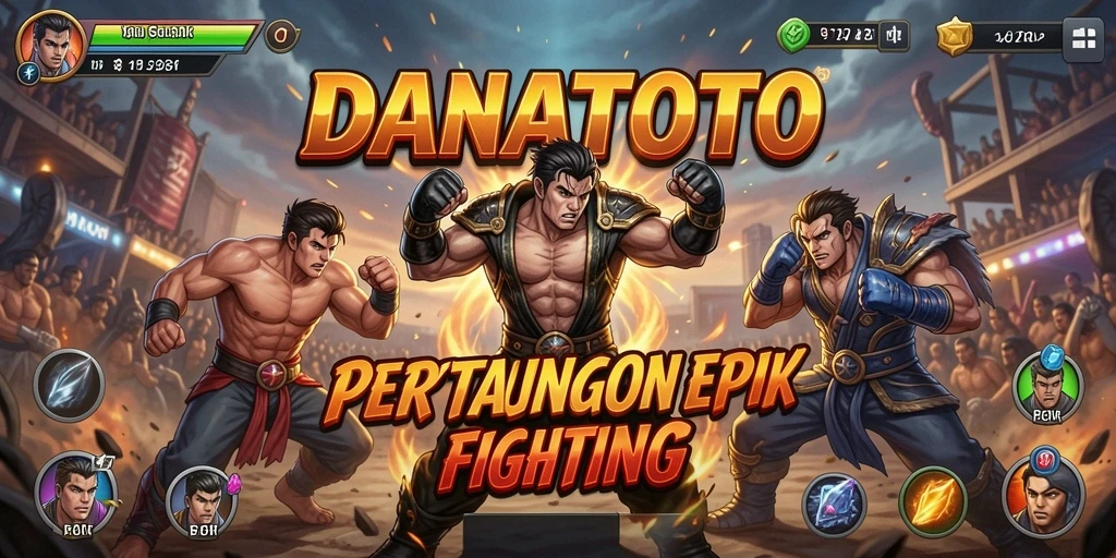 Tampilan pertarungan mendebarkan dalam DANATOTO dengan karakter unik.
