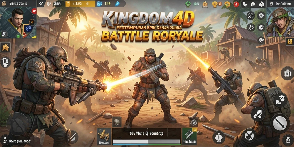 Screenshot utama KINGDOM4D dengan aksi pertempuran Battle Royale yang mendebarkan.