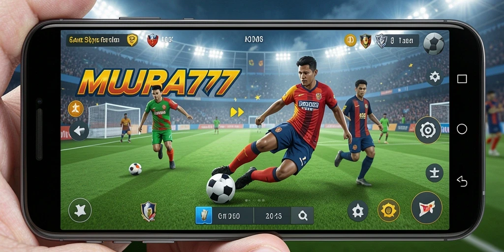 Tangkapan layar utama MUARA777 menampilkan aksi seru di lapangan sepak bola.