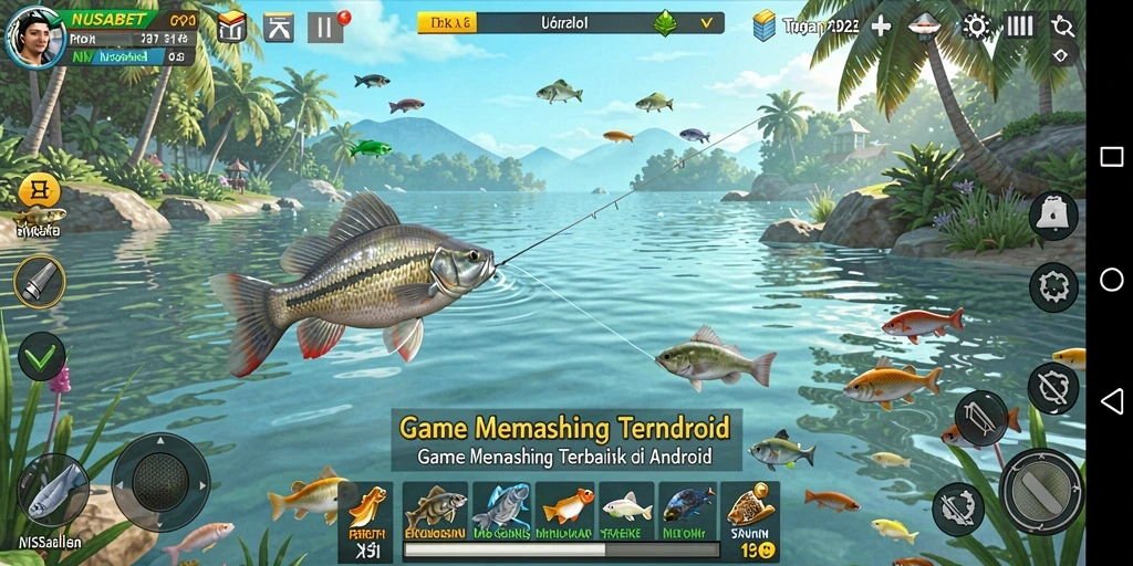 Tampilan gameplay NUSABET yang menarik saat memancing.